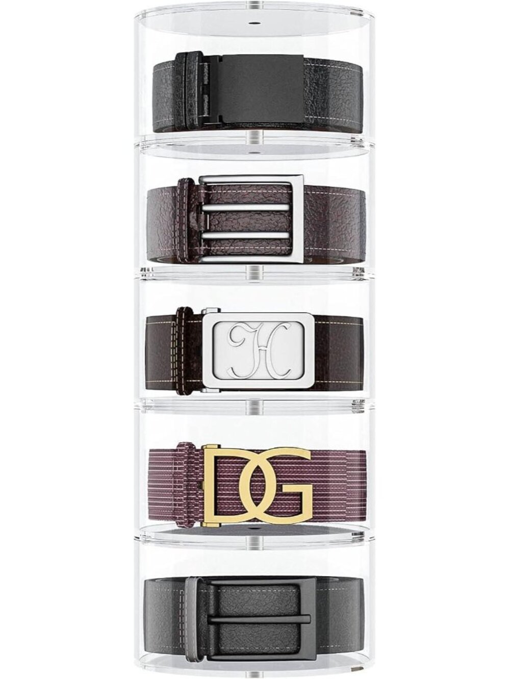 Belt Organizer for Closet, Acrylic Belt Storage Holder Box, 5 Layers